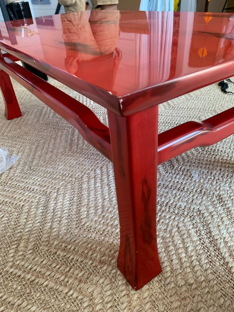 Vintage Japanese Red Lacquered Coffee Table by Ernest C. Masi For Sale