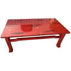 Vintage Japanese Red Lacquered Coffee Table by Ernest C. Masi