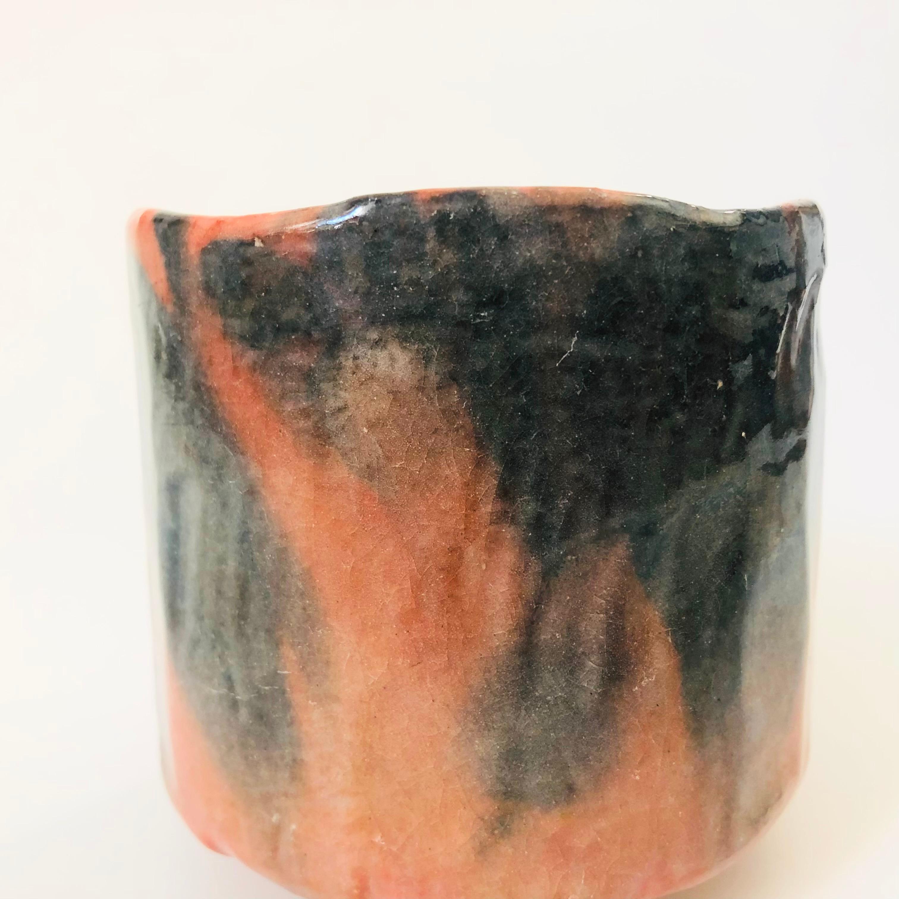 Vintage Japanese Red Raku Pottery Vase In Good Condition For Sale In Vallejo, CA