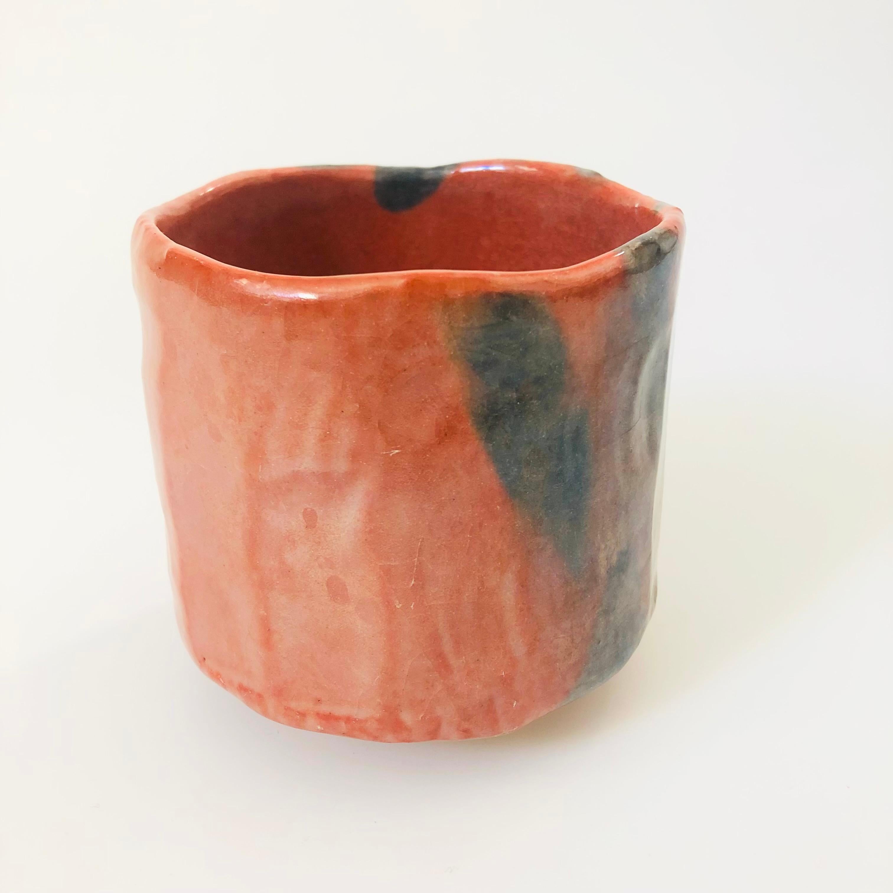 Vintage Japanese Red Raku Pottery Vase For Sale 1