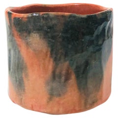 Used Japanese Red Raku Pottery Vase