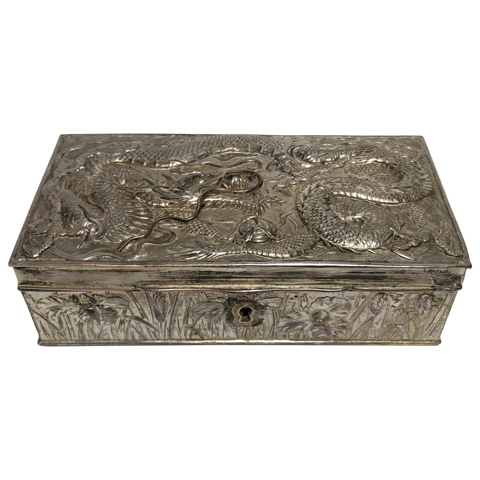 Vintage Japanese Repousse Silver Dragon Keepsake/Jewelry Box