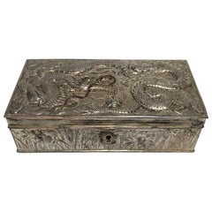 Antique Japanese Repousse Silver Dragon Keepsake/Jewelry Box