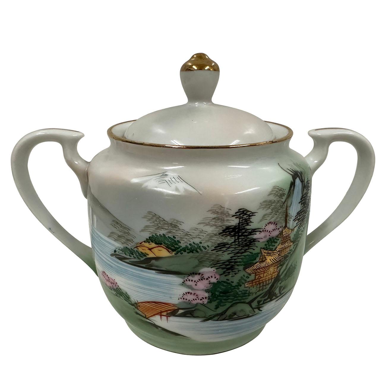 Hand-Painted Vintage Japanese Rokko Hand Painted Eggshell Porcelain Tea Set for 5