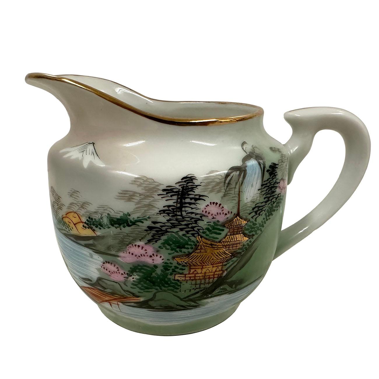Vintage Japanese Rokko Hand Painted Eggshell Porcelain Tea Set for 5 In Good Condition In Pomona, CA