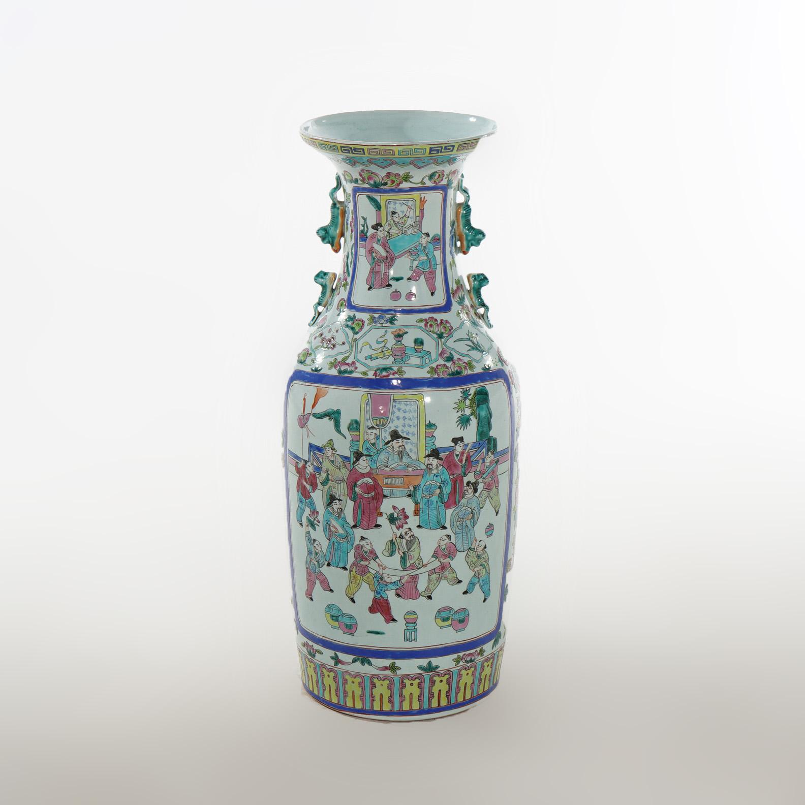 Vintage Japanese Rose Medallion Porcelain Floor Vase with Genre Scenes C1930

Measures - 23.5