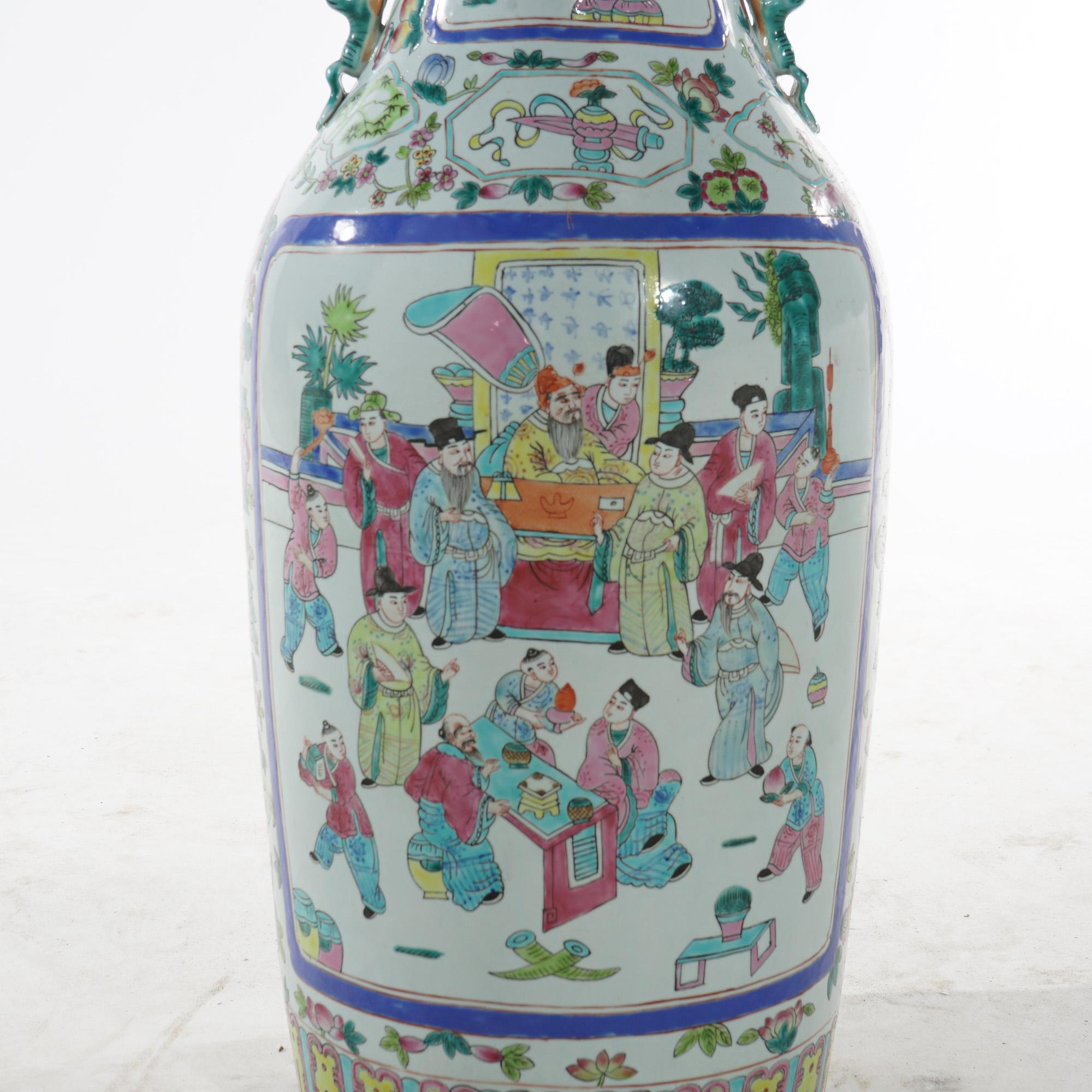 Vintage Japanese Rose Medallion Porcelain Floor Vase with Genre Scenes C1930 1