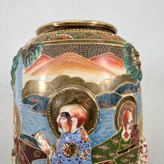 Vintage Japanese Satsuma Ceramic Vase with Colorful High Relief Decoration