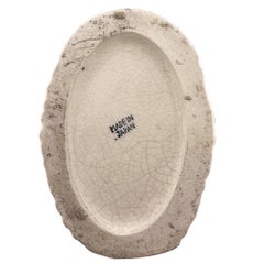 Vintage Japanese Shell Ceramic Vase or Planter in Ivory Crackle Glaze