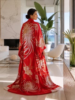 Vintage Japanese Silk Bridal Uchikake Wedding Kimono, Hand Embroidered, 1970s