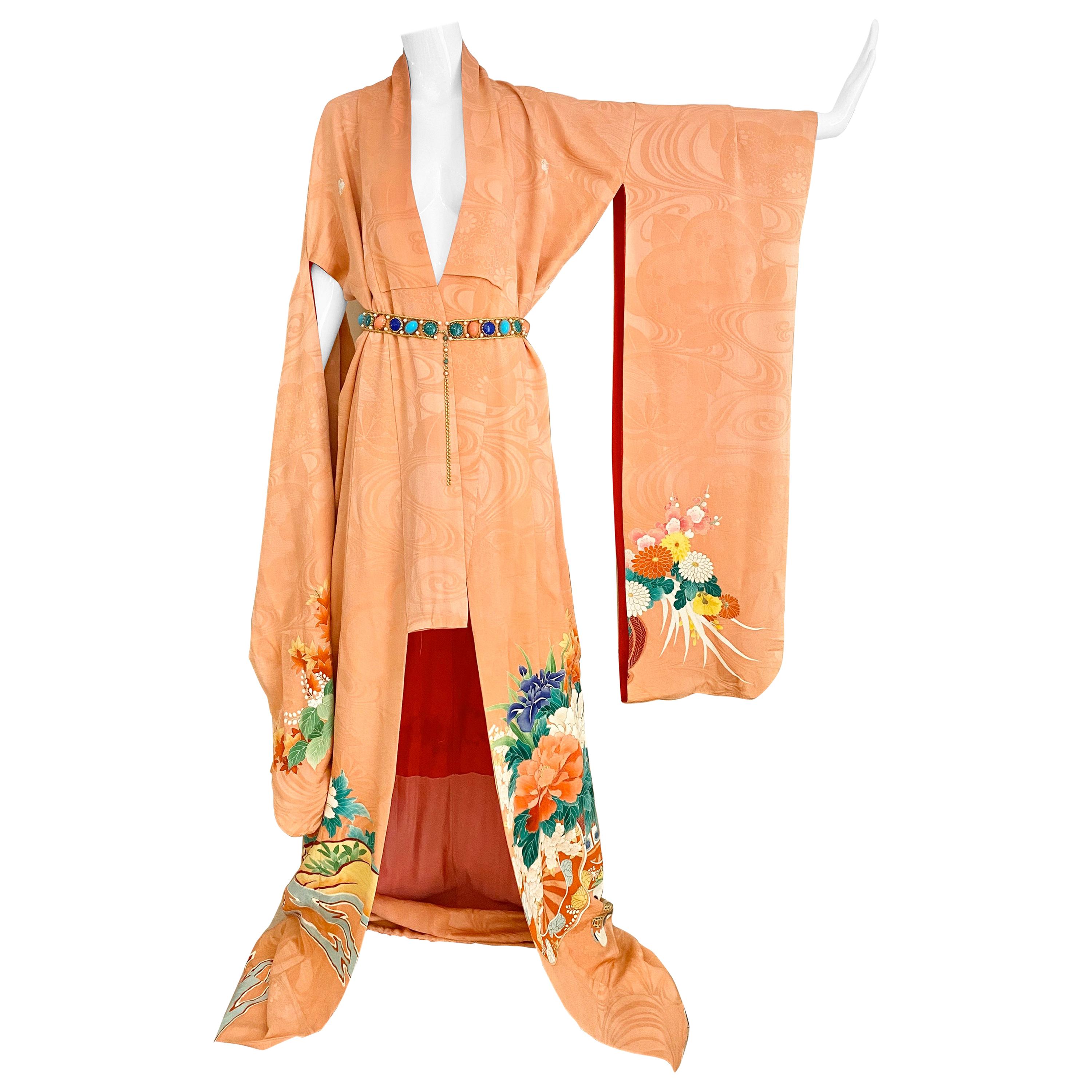 Silk Robe Indian Silk Kimono Dressing Gown Long Silk Kimono Showe Robe Vintage Silk Kimono Japanese Style Kimono RS-318 Kimono Robe