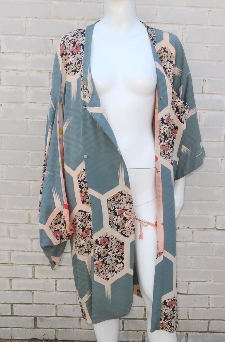 Vintage Japanese Silk Kimono Jacket Robe With Unique Closure at 1stDibs