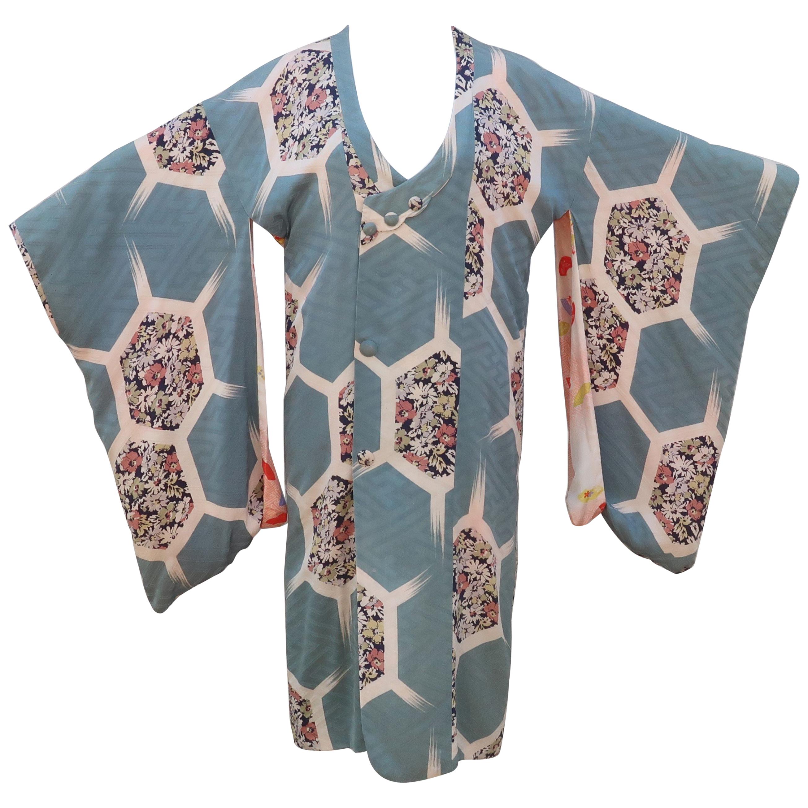 Vintage Japanese Silk Kimono Jacket Robe With Unique Closure