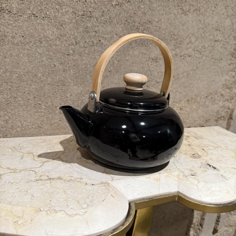 Vintage Japanese Small Black Tea Pot Enamel Kettle Post-Modern For