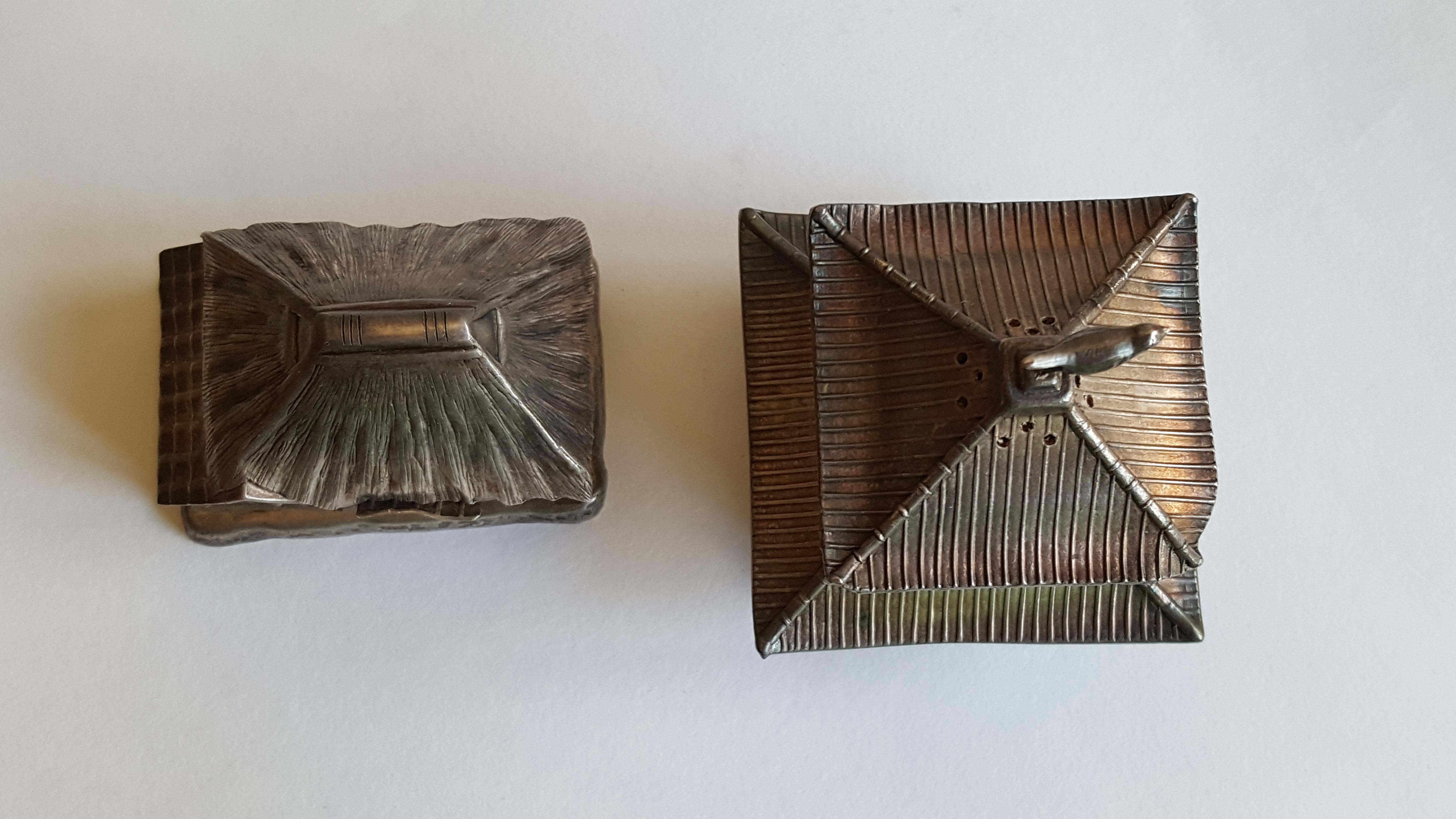 Women's or Men's Vintage Japanese Sterling Salt and Pepper Shakers Pagoda and Asian Shaker Roof