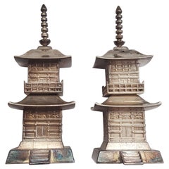 Vintage Japanese Sterling Salt and Pepper Shakers Pagoda Okubo, 72.2 Grams