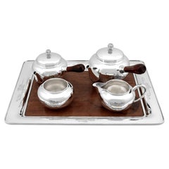 Vintage Japanese Sterling Silver Four Piece Tea Service and Tray Circa 1945