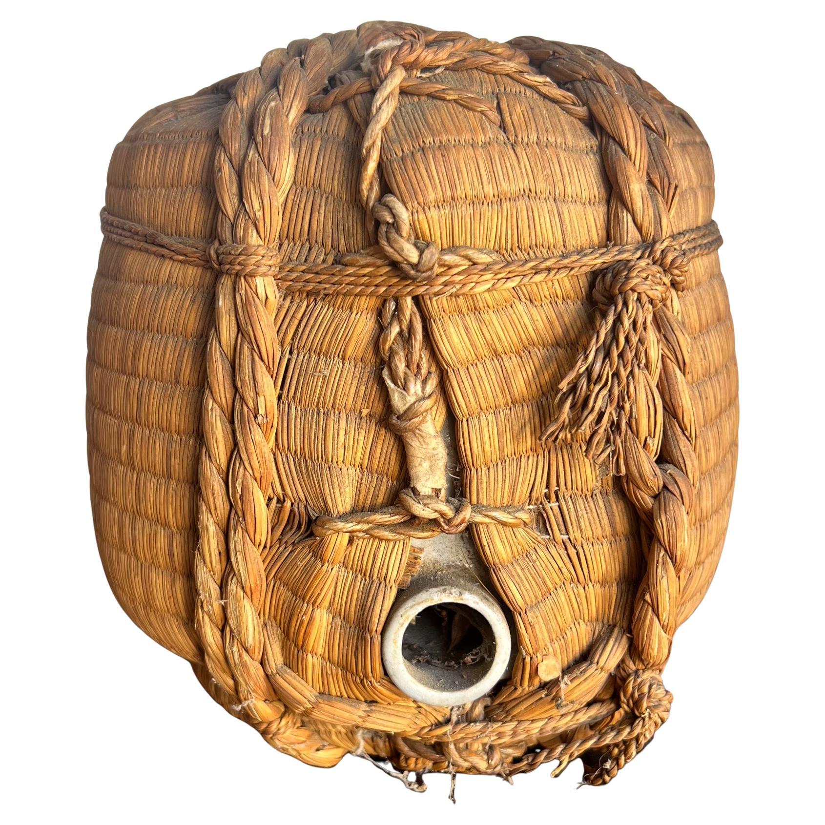 Vintage Japanese Stoneware Wrapped Cask Sake Jug