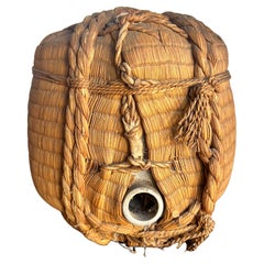 Vintage Japanese Stoneware Wrapped Cask Sake Jug
