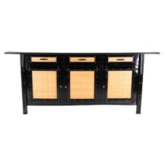 Vintage Japanese Style Sideboard in Lacquer and Woven Bamboo