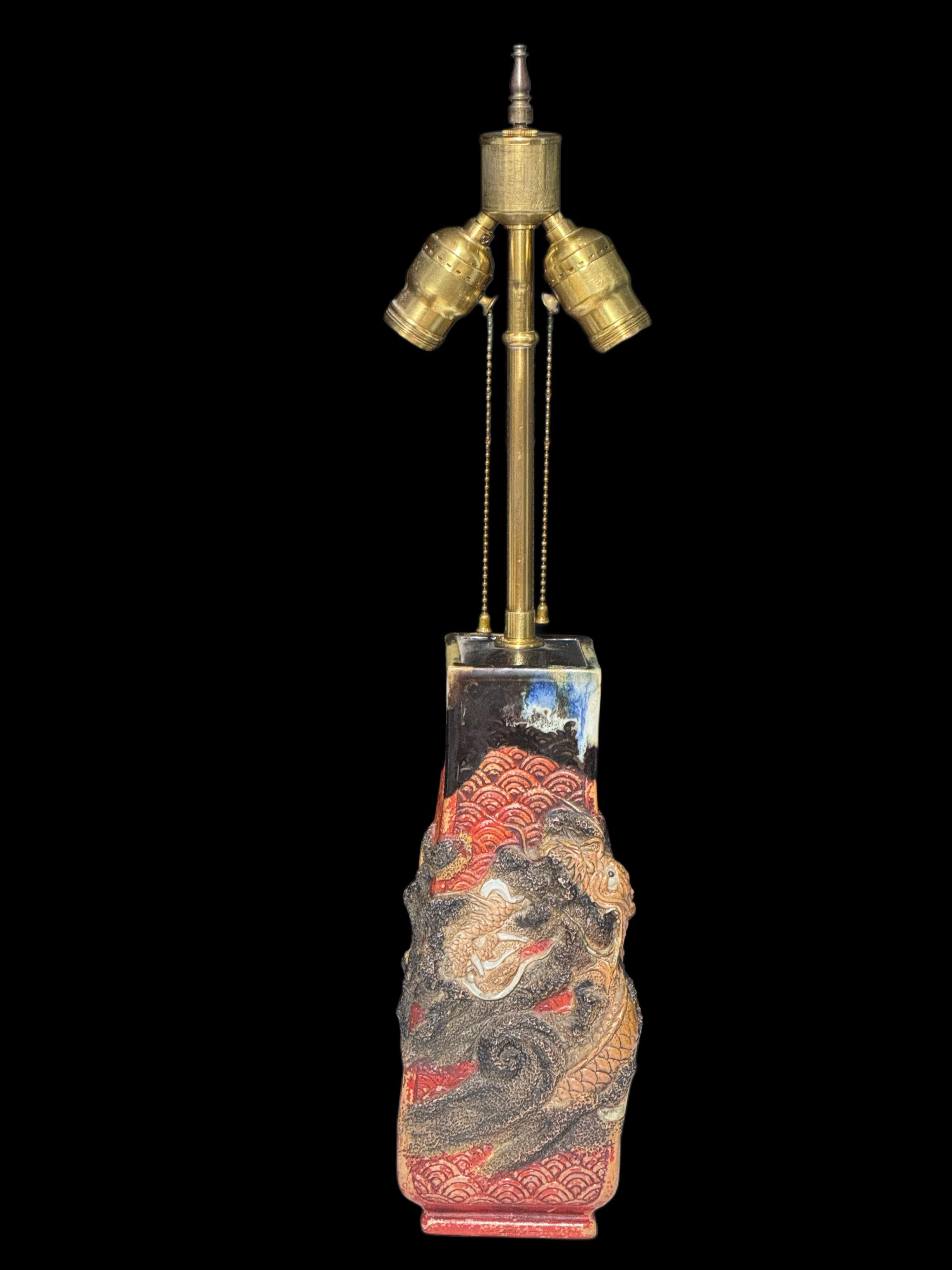 Vintage Japanese Sumida Gawa Ceramic Height Adjustable Table Lamp In Good Condition For Sale In Tonbridge, Kent
