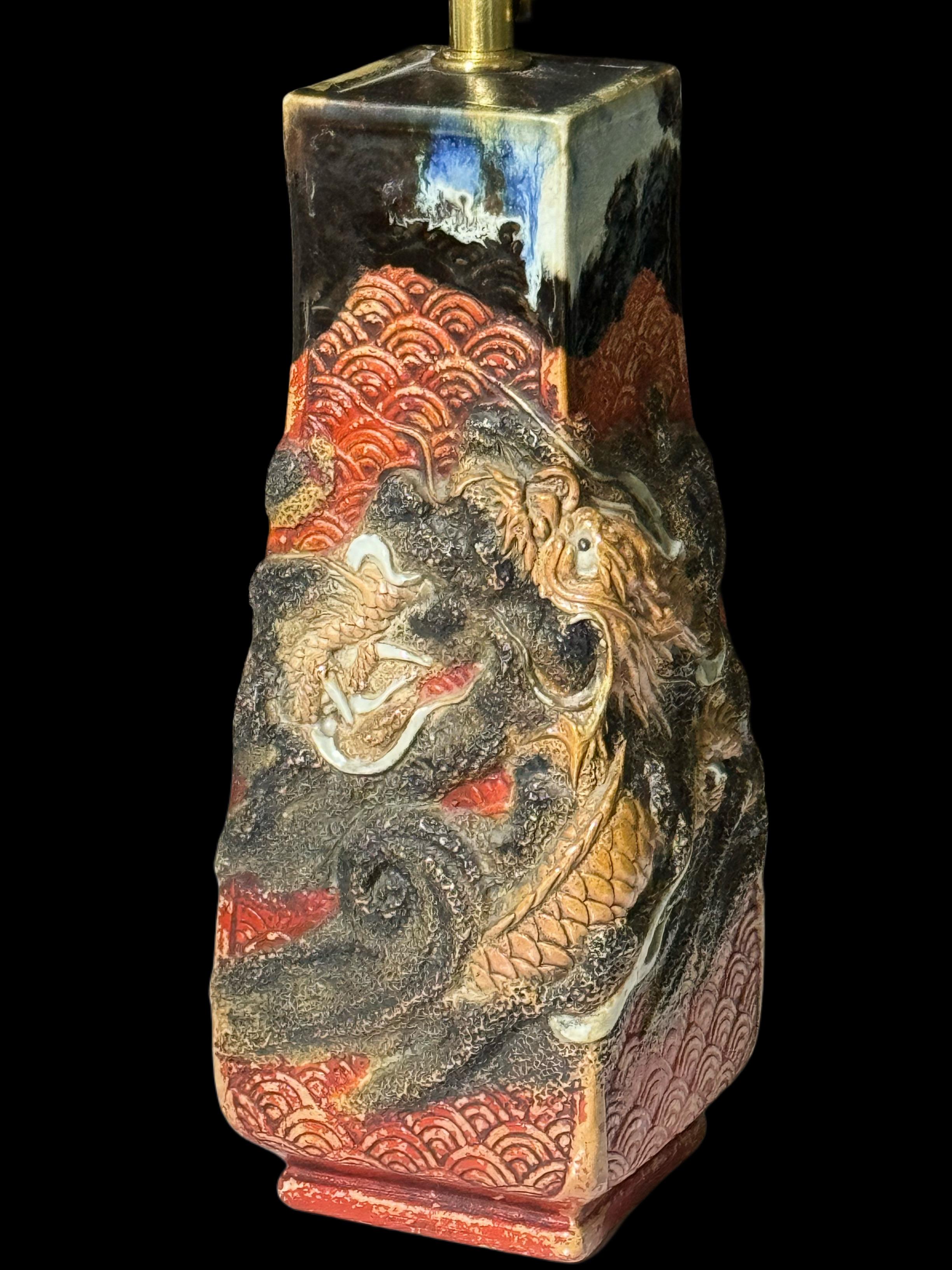 20th Century Vintage Japanese Sumida Gawa Ceramic Height Adjustable Table Lamp For Sale