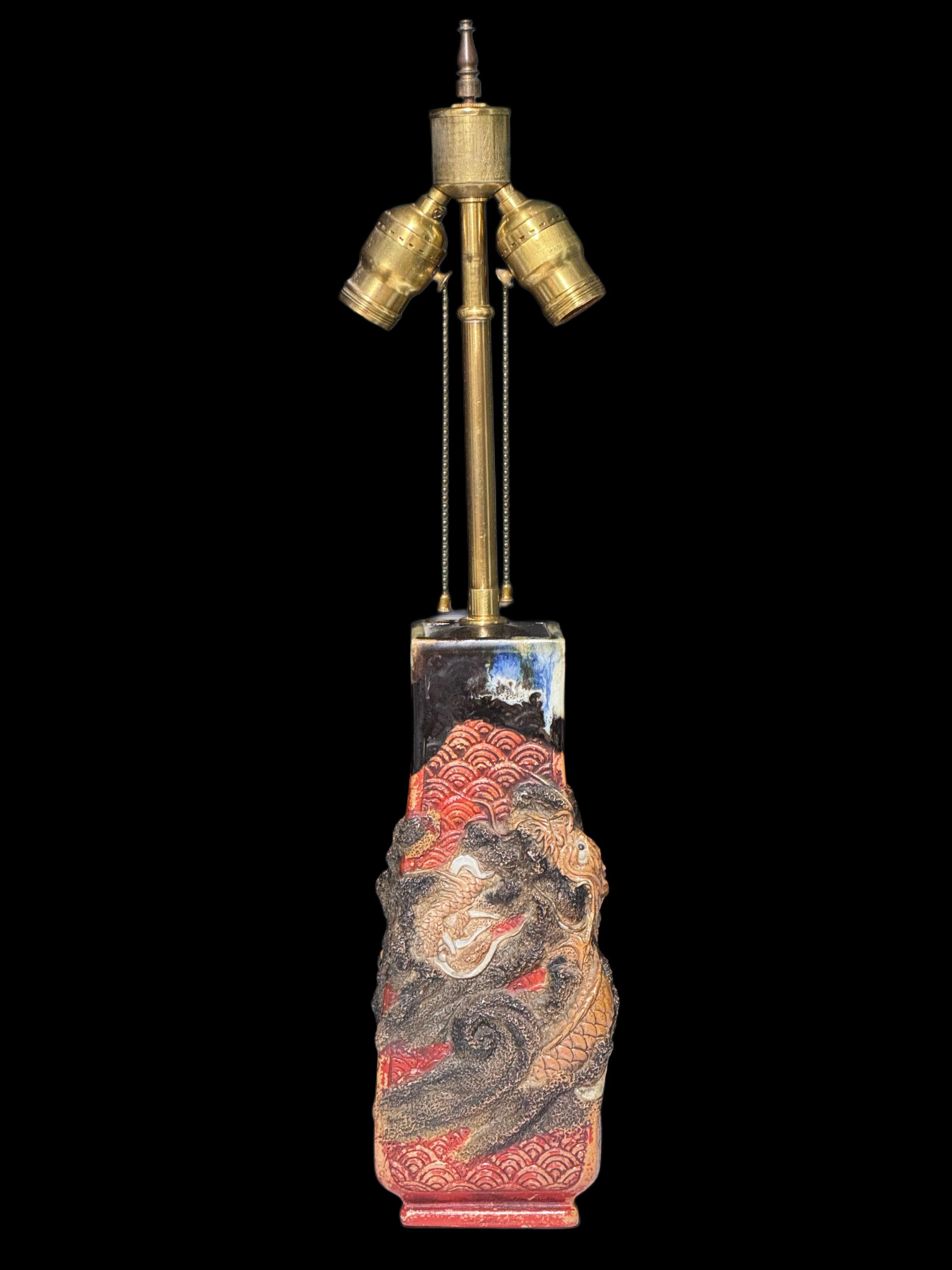 Brass Vintage Japanese Sumida Gawa Ceramic Height Adjustable Table Lamp For Sale