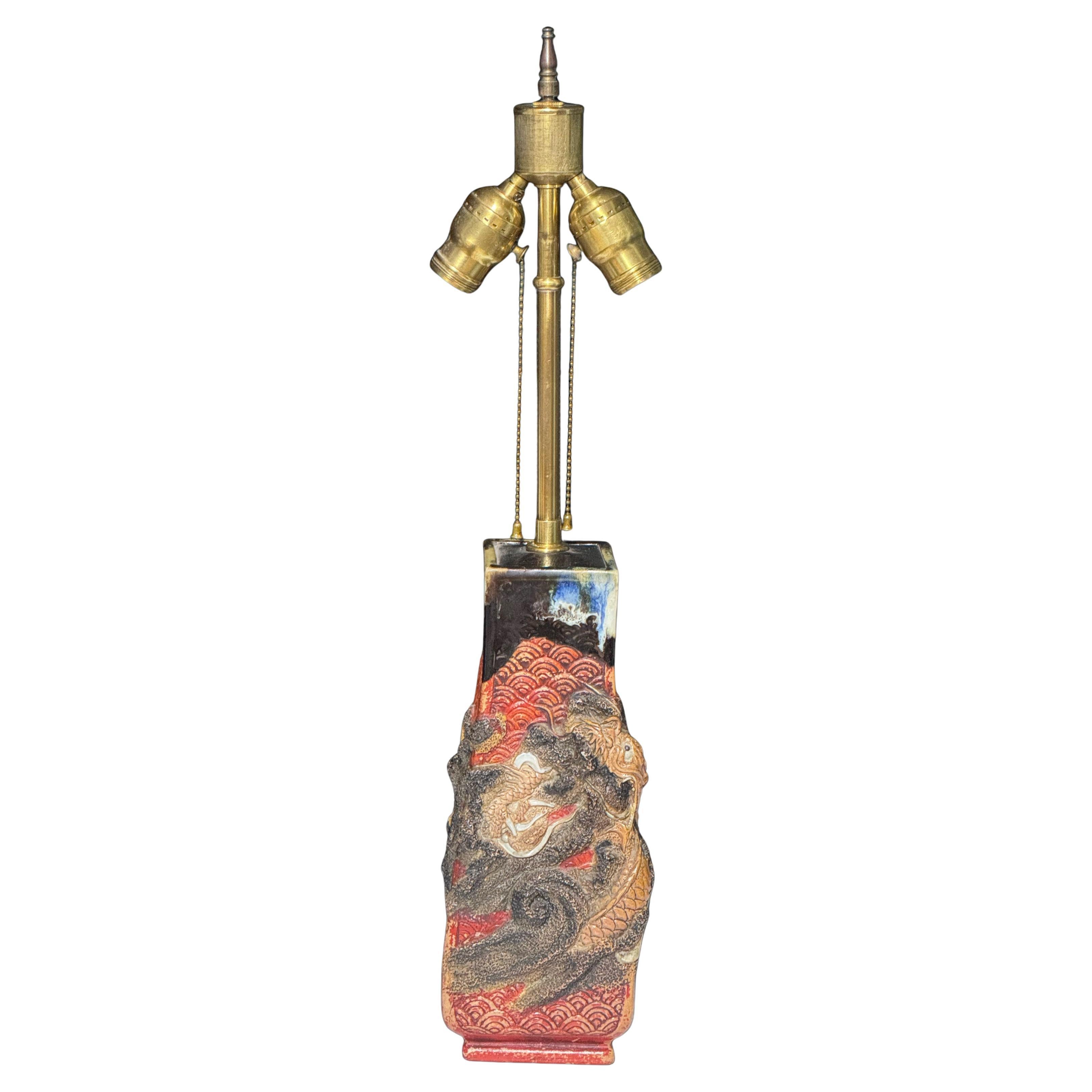 Vintage Japanese Sumida Gawa Ceramic Height Adjustable Table Lamp