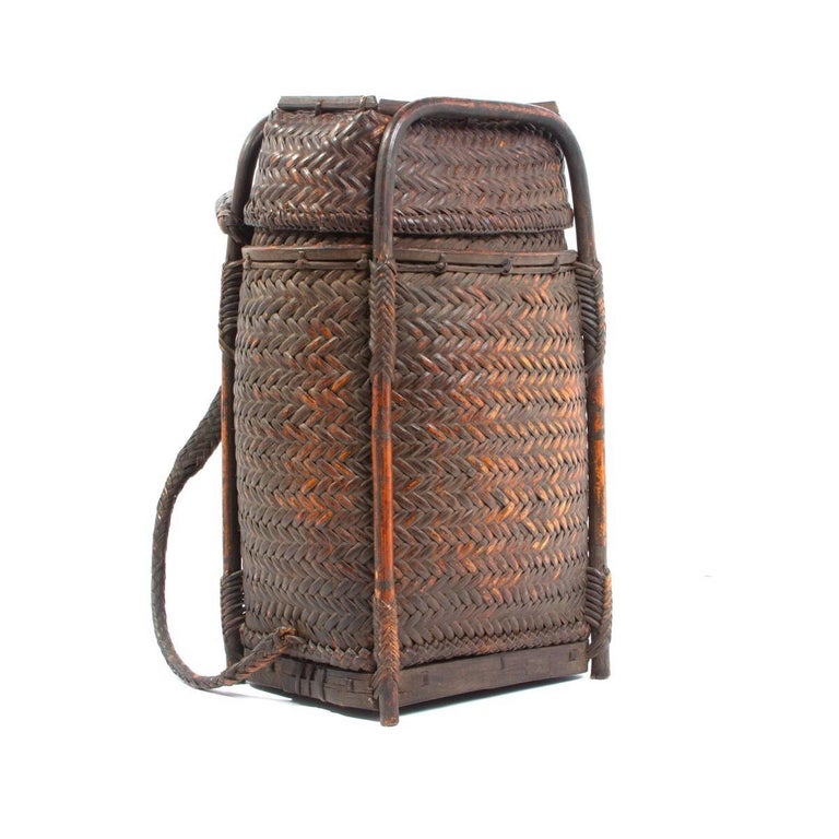 Vintage Japanese Tall basket with Carrying Handles by Takashimaya at