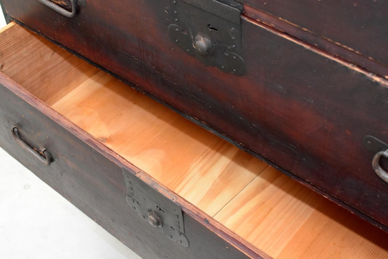 Vintage Japanese Tansu 6Drawer Chest with Iron Hardware, Meiji Period