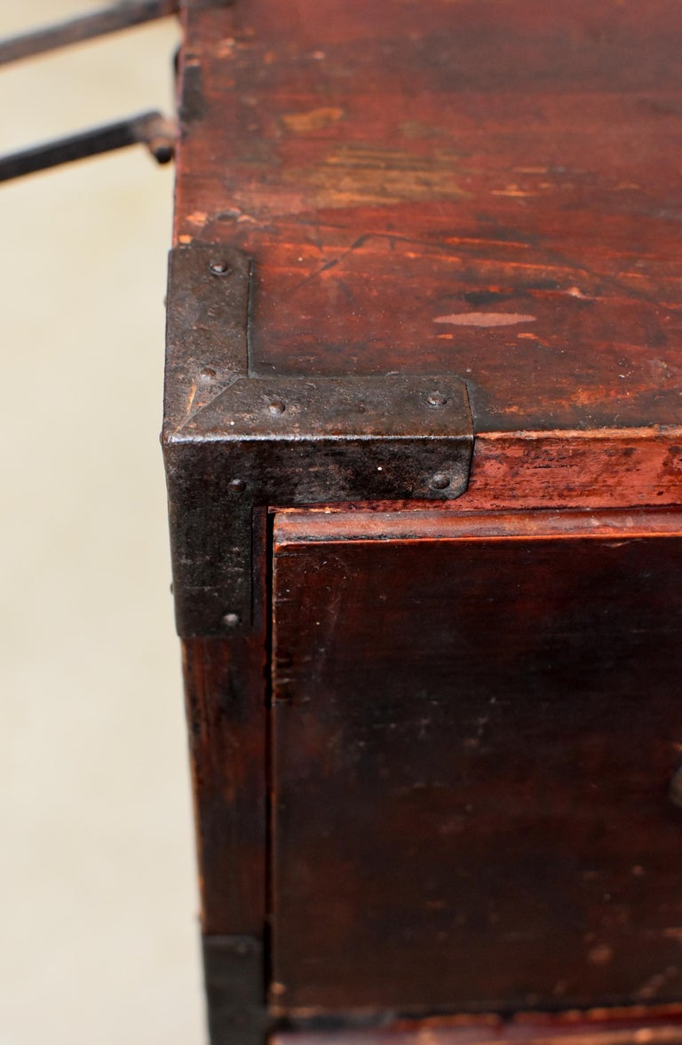 Vintage Japanese Tansu 6Drawer Chest with Iron Hardware, Meiji Period