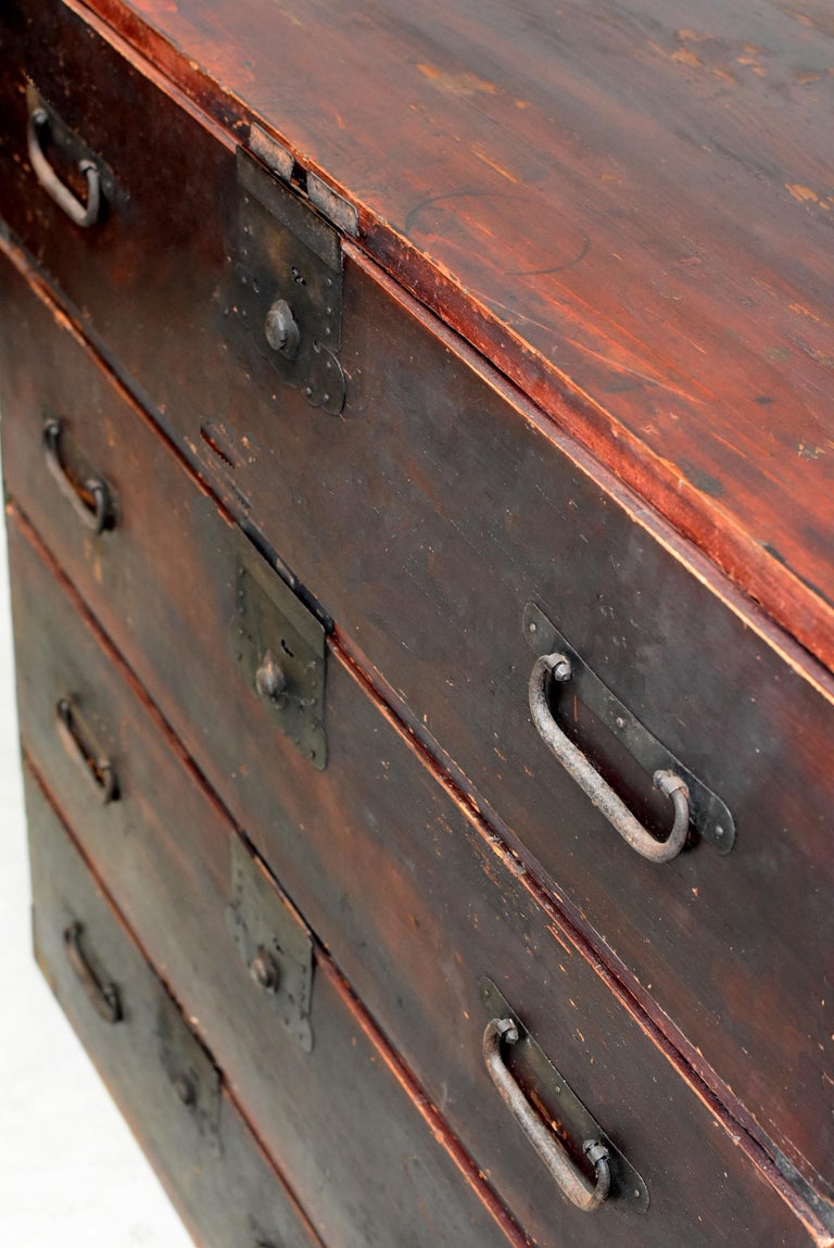 Vintage Japanese Tansu 6Drawer Chest with Iron Hardware, Meiji Period