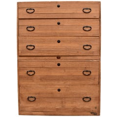 Vintage Japanese Tansu Chest in Natural Finish, Set of Two