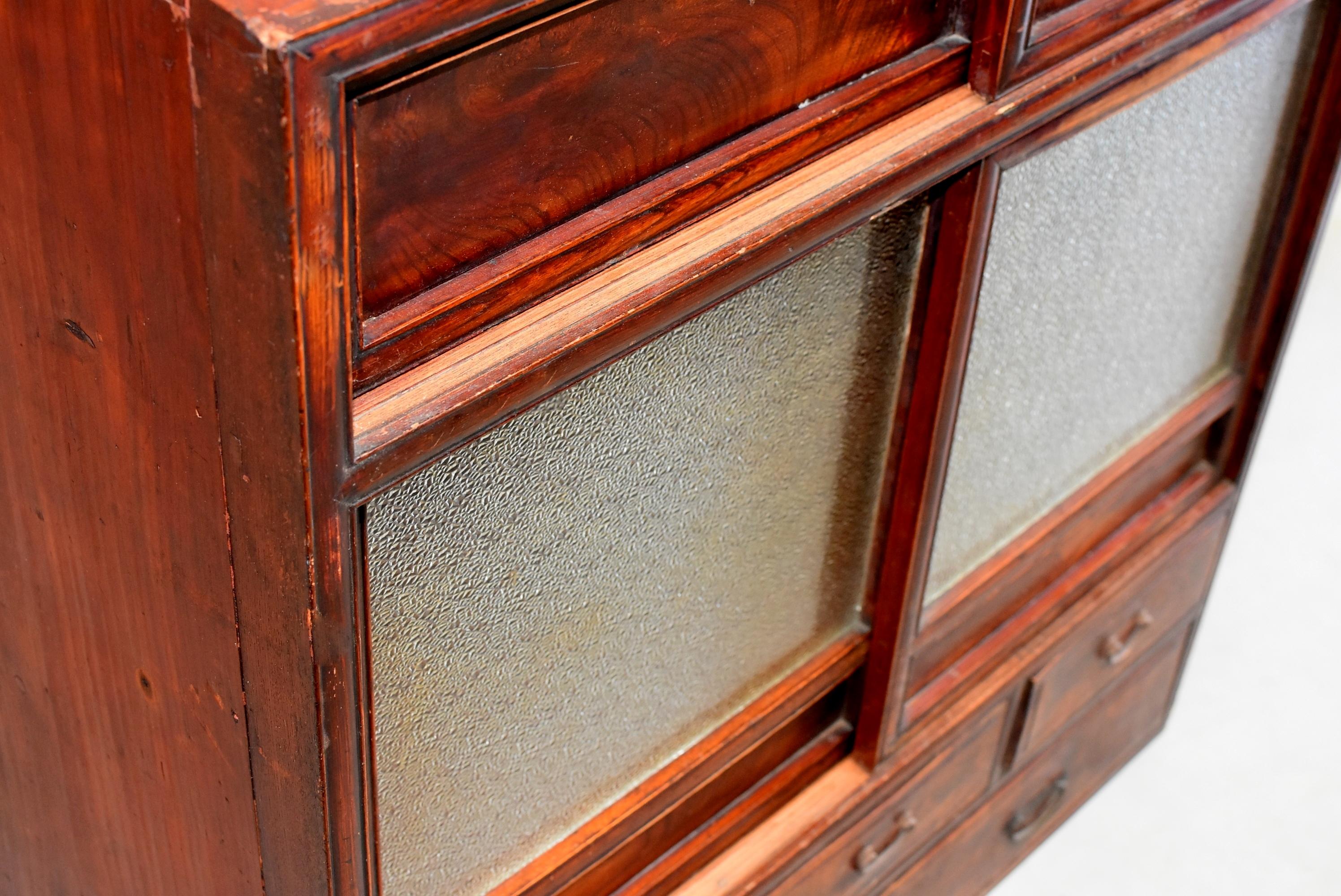 Vintage Japanese Tansu Chest with Sliding Glass Doors 4