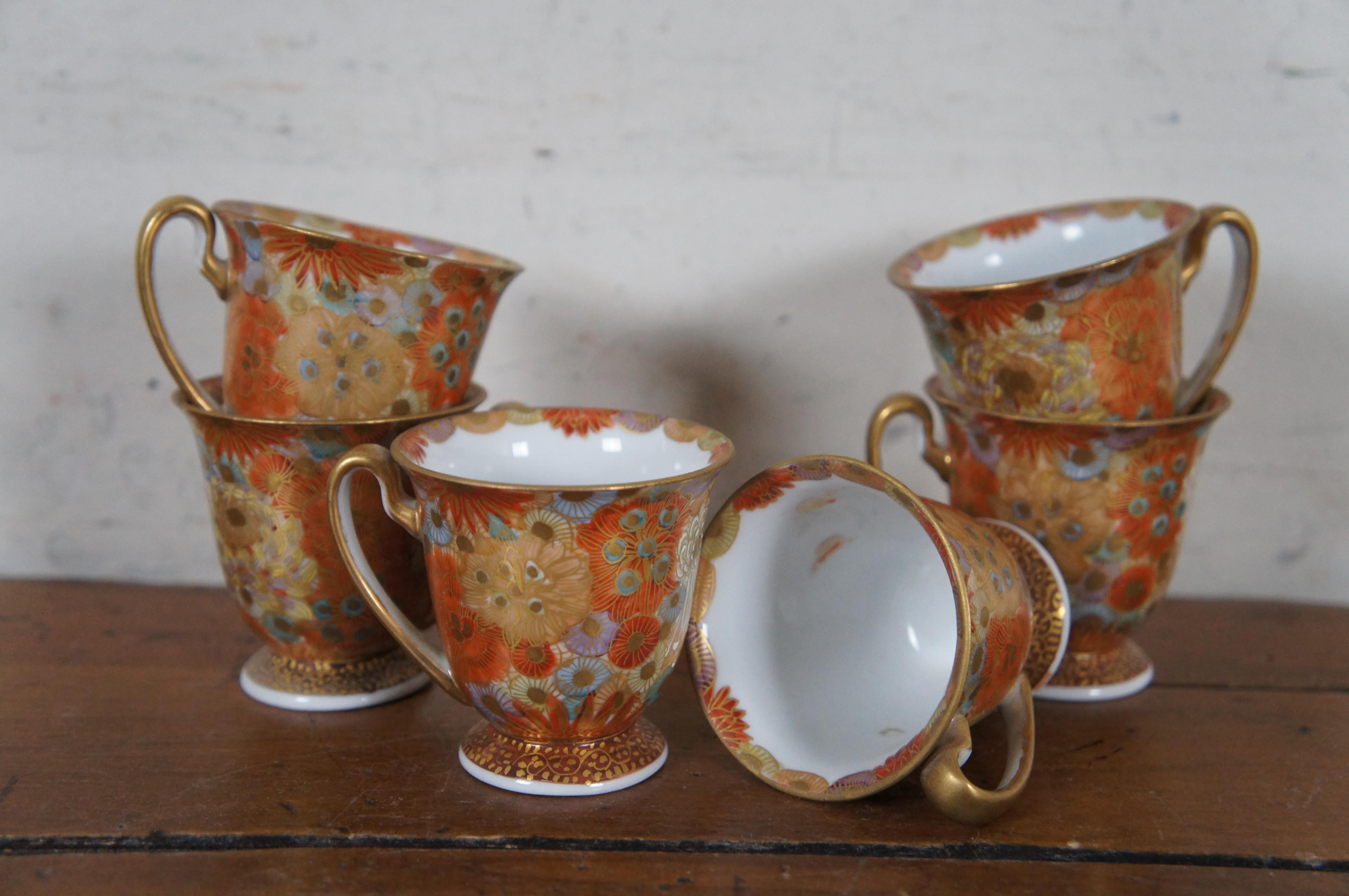 Vintage Japanese Thousand Flower Satsuma Porcelain Demitasse Tea Coffee Set For Sale 3