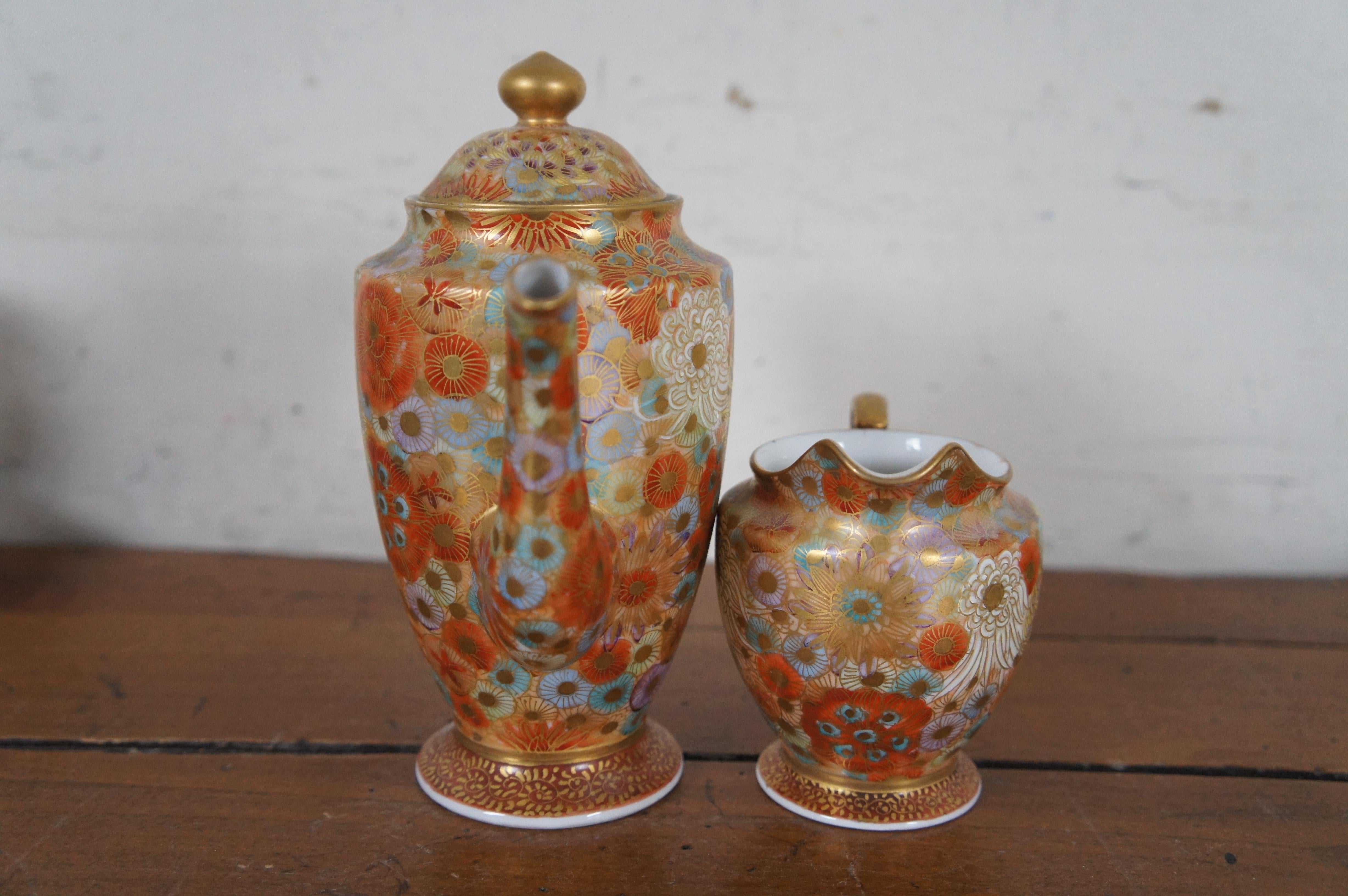 20th Century Vintage Japanese Thousand Flower Satsuma Porcelain Demitasse Tea Coffee Set For Sale