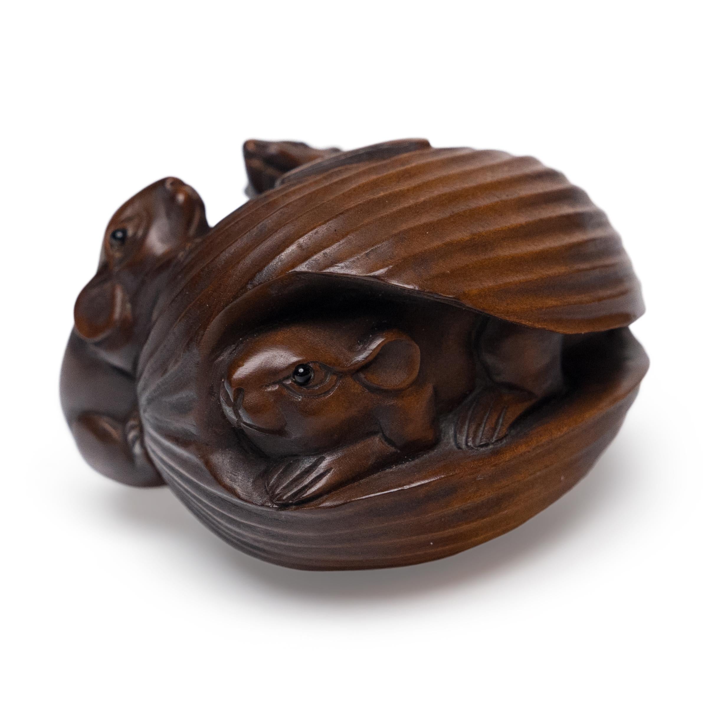 Japonais Netsuke japonais vintage à trois rats en vente