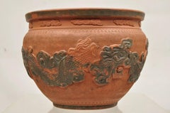 Vintage Japanese Tokoname Ware Dragon Jardiniere Terracotta Cachepot Vase