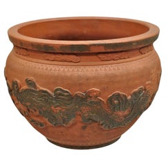 Vintage Japanese Tokoname Ware Dragon Jardiniere Terracotta Cachepot Vase