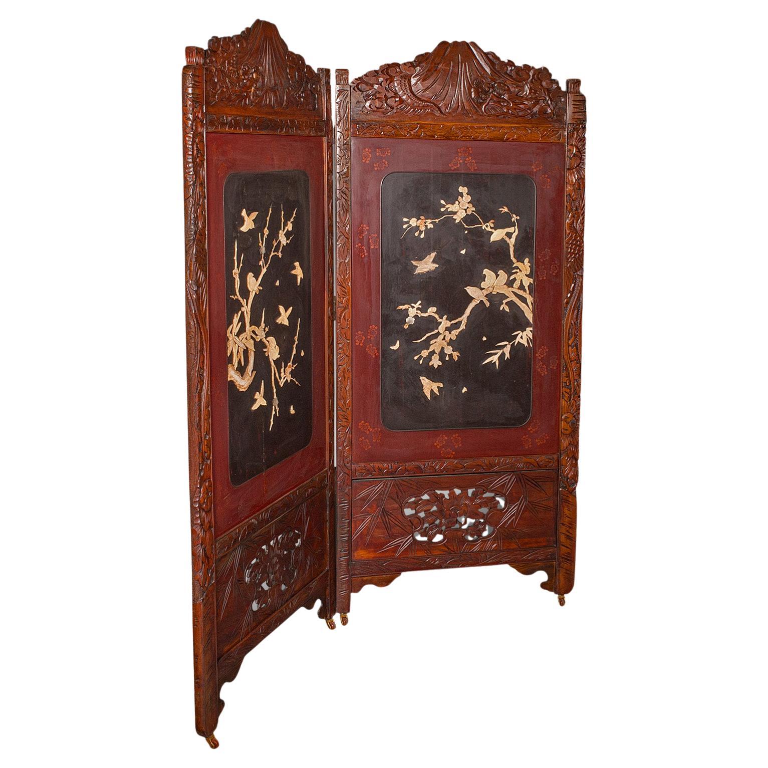 Vintage Japanese Two-Panel Privacy Screen, Art Deco, Room Divider, Circa 1940