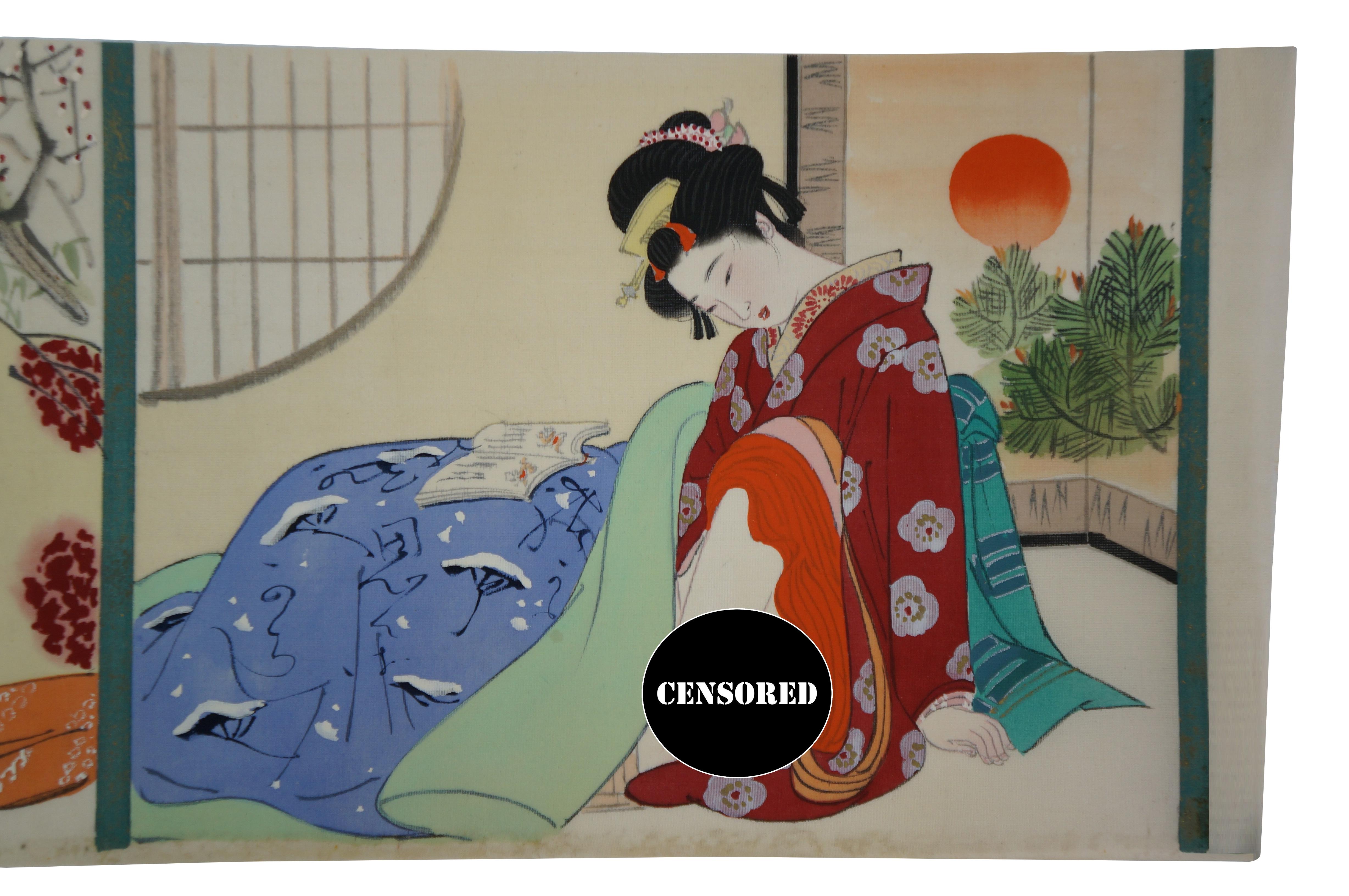 Vintage Japanese Ukioye Shunga Erotic Hand gemalt Scoll 31