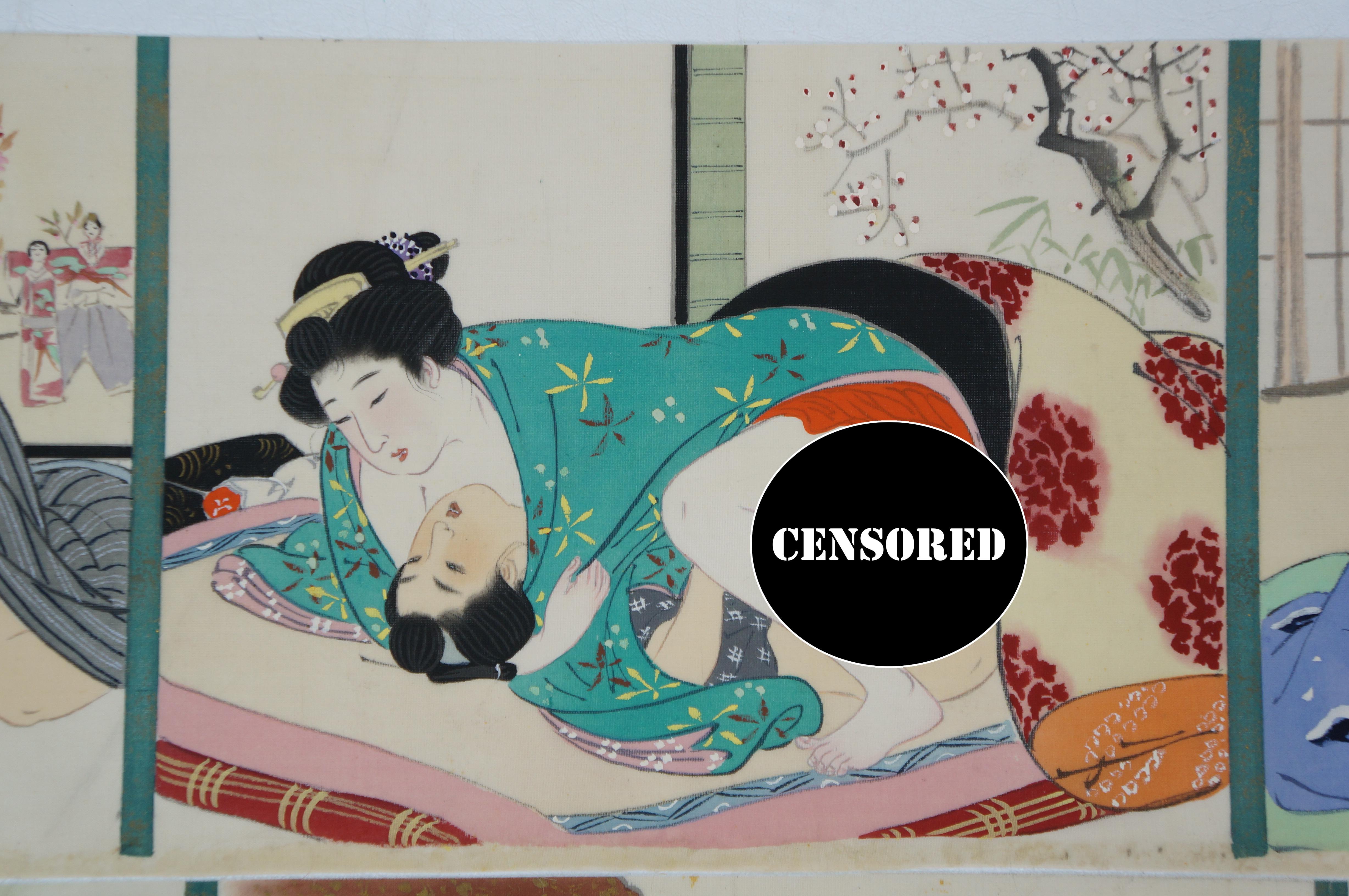 Vintage Japanese Ukioye Shunga Erotic Hand gemalt Scoll 31