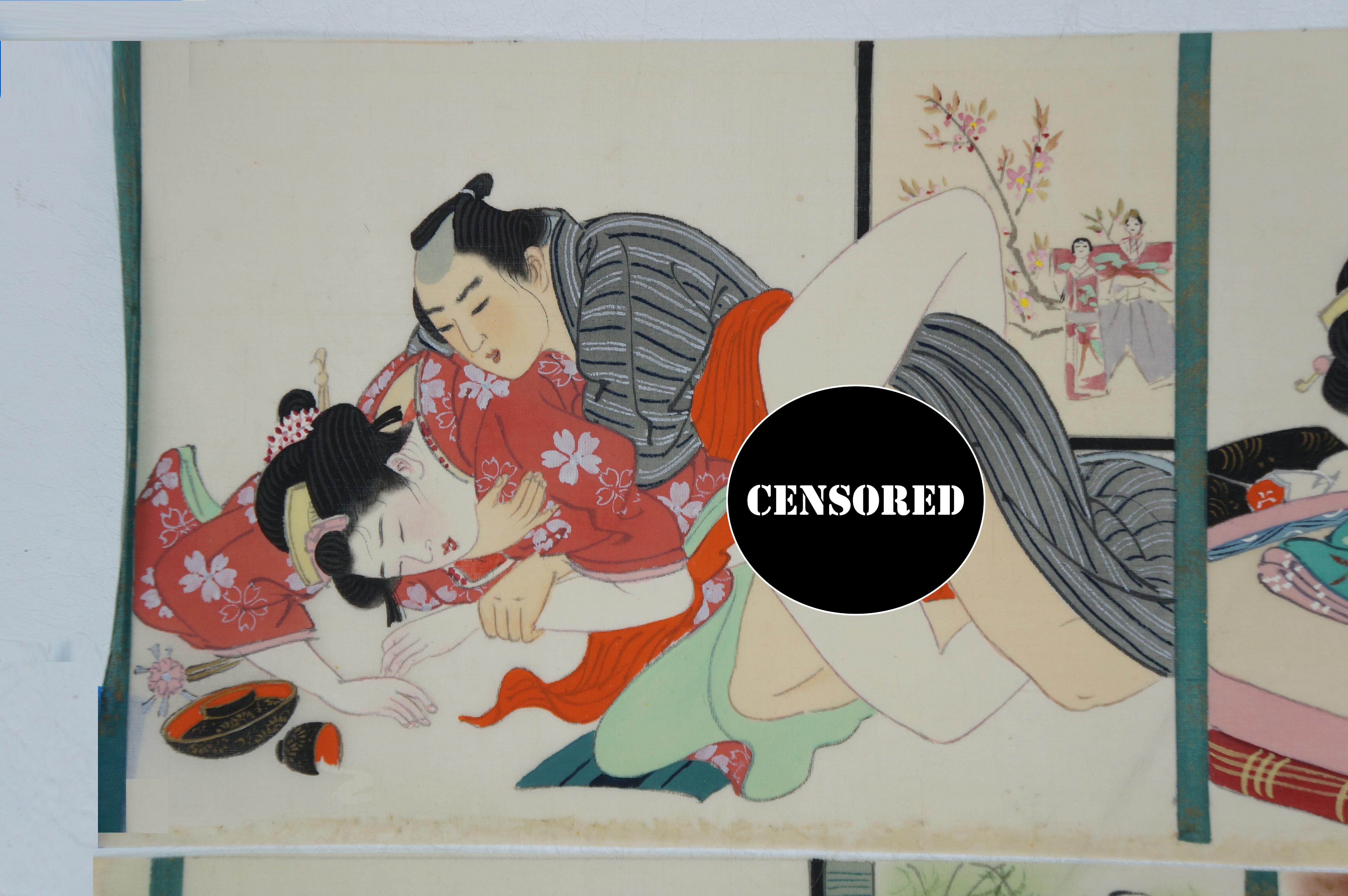 Vintage Japanese Ukioye Shunga Erotic Hand gemalt Scoll 31