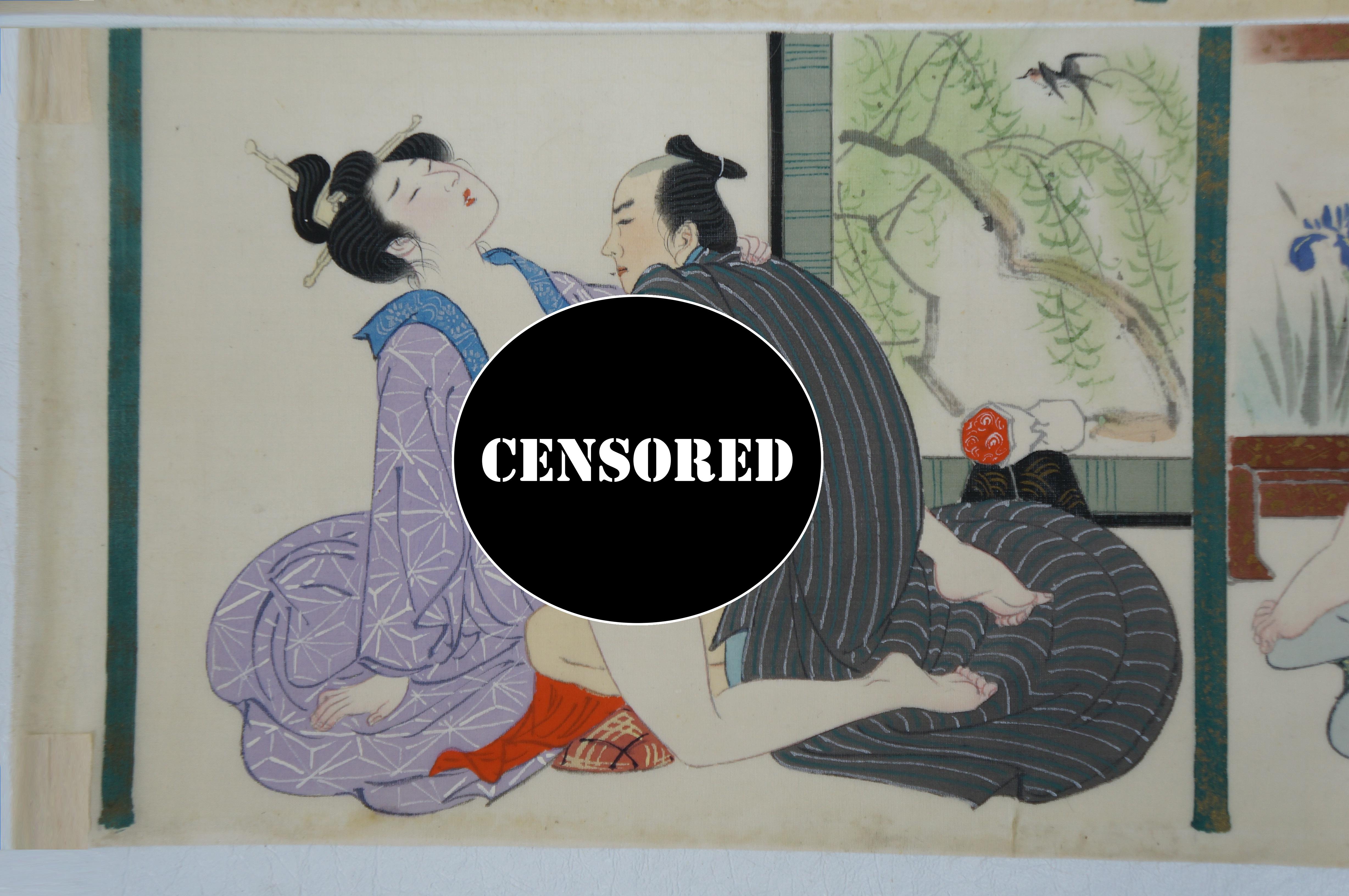 Vintage Japanese Ukioye Shunga Erotic Hand gemalt Scoll 31