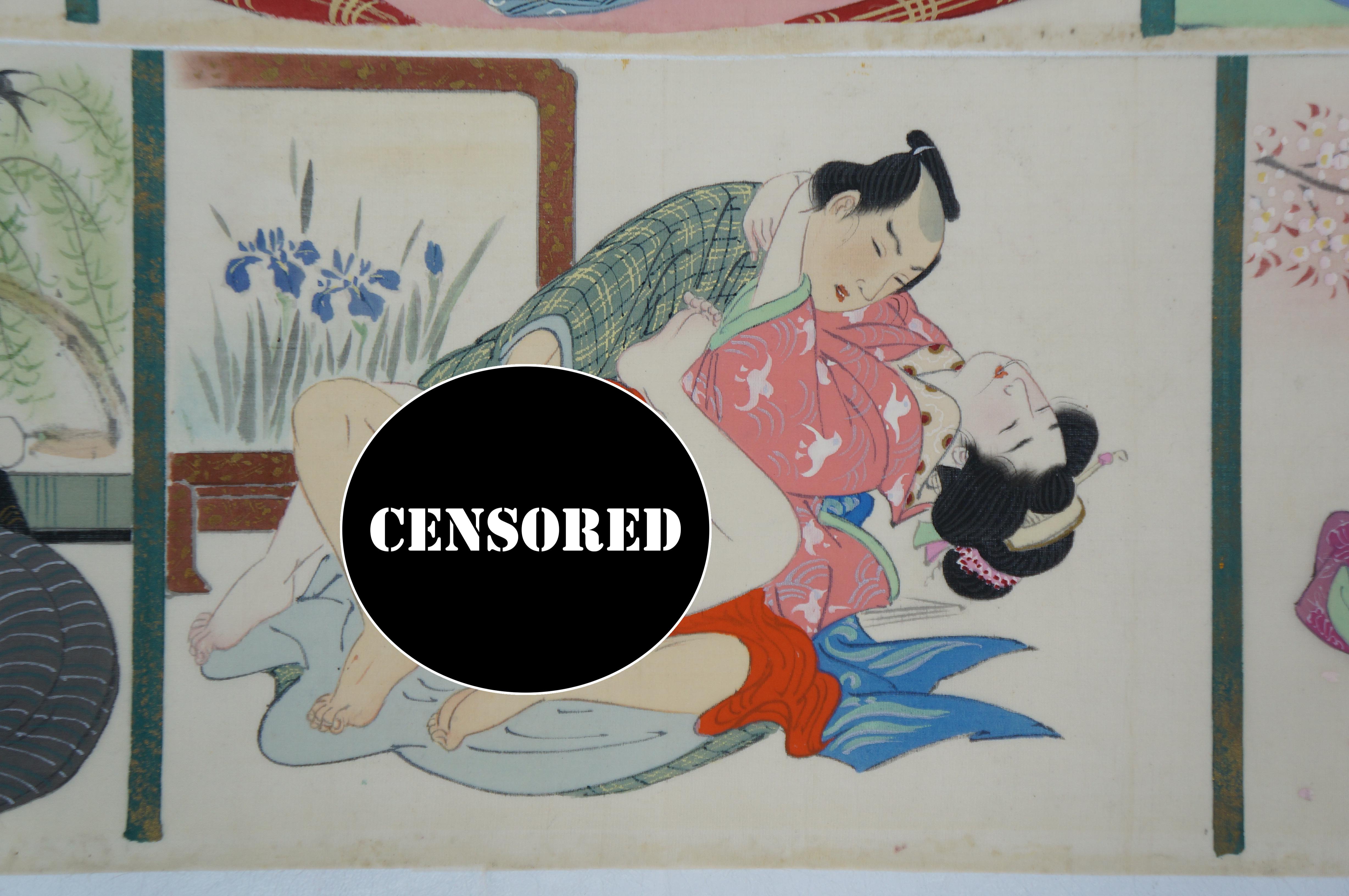 Vintage Japanese Ukioye Shunga Erotic Hand gemalt Scoll 31