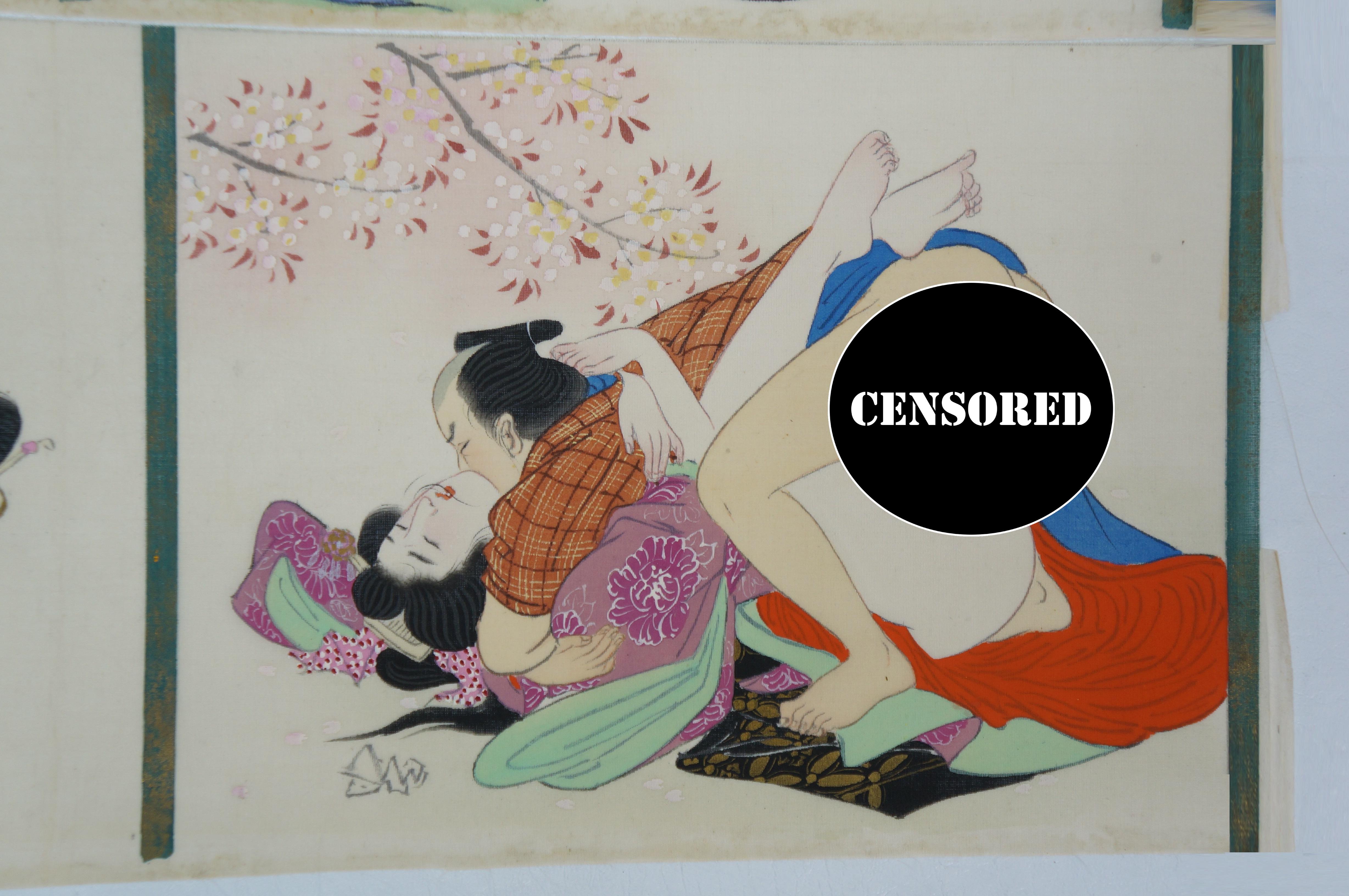 Vintage Japanese Ukioye Shunga Erotic Hand gemalt Scoll 31