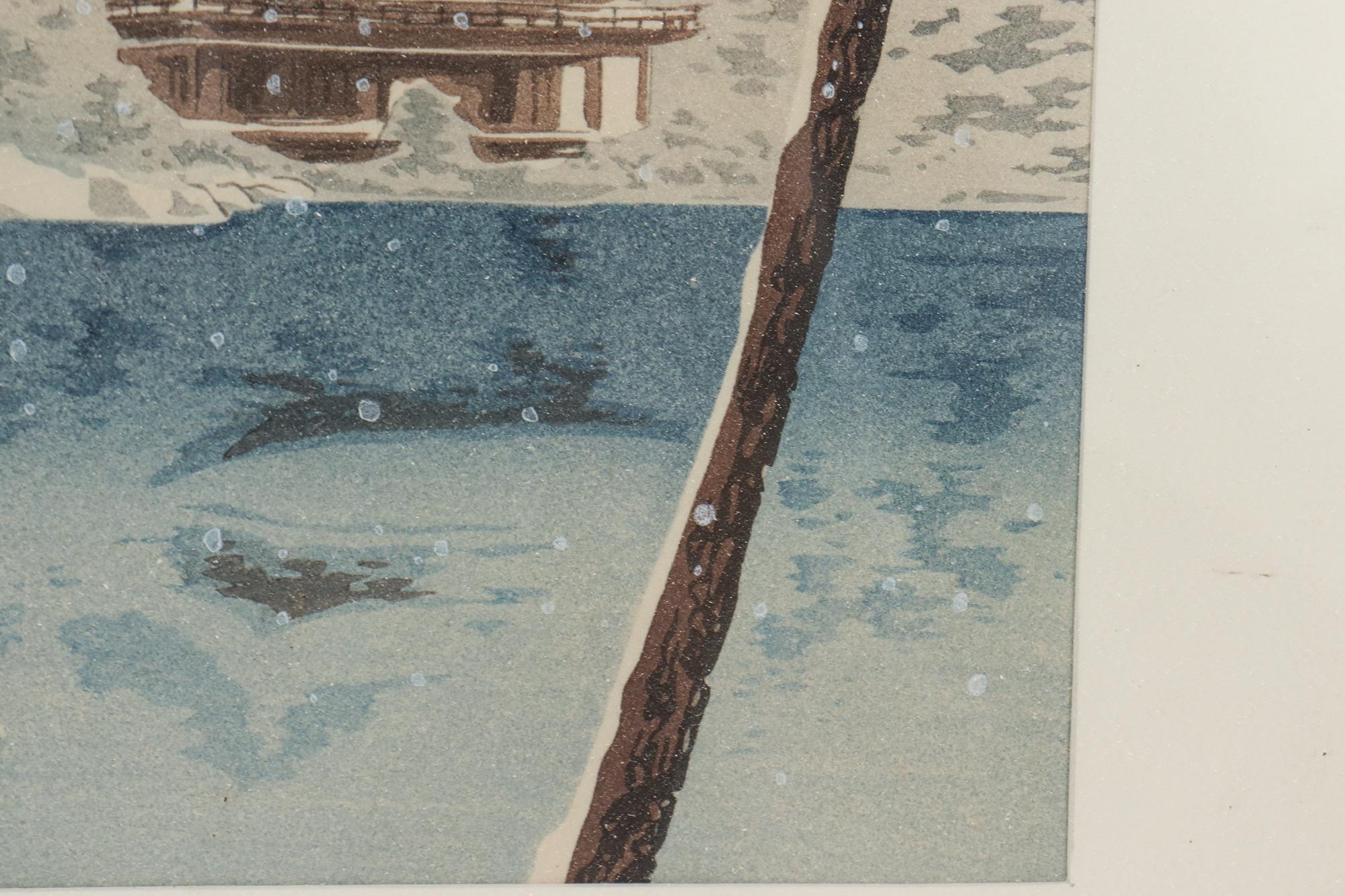 Vintage Japanese Ukiyo-e Print of Kinkaku-ji in Snow by Tokuriki Tomikichiro For Sale 4