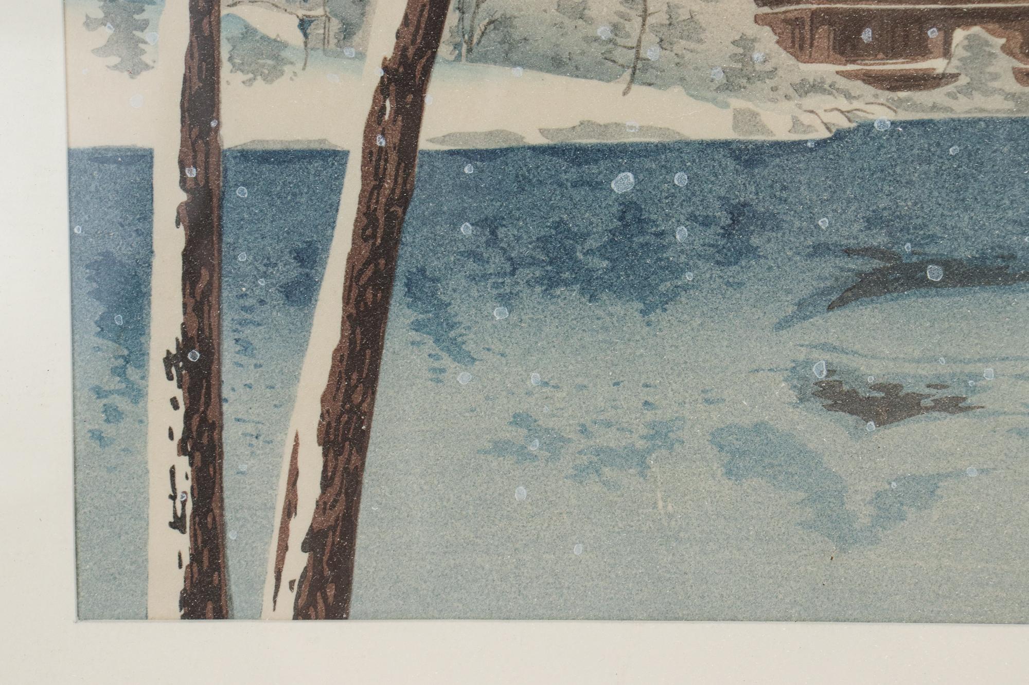 Vintage Japanese Ukiyo-e Print of Kinkaku-ji in Snow by Tokuriki Tomikichiro For Sale 5