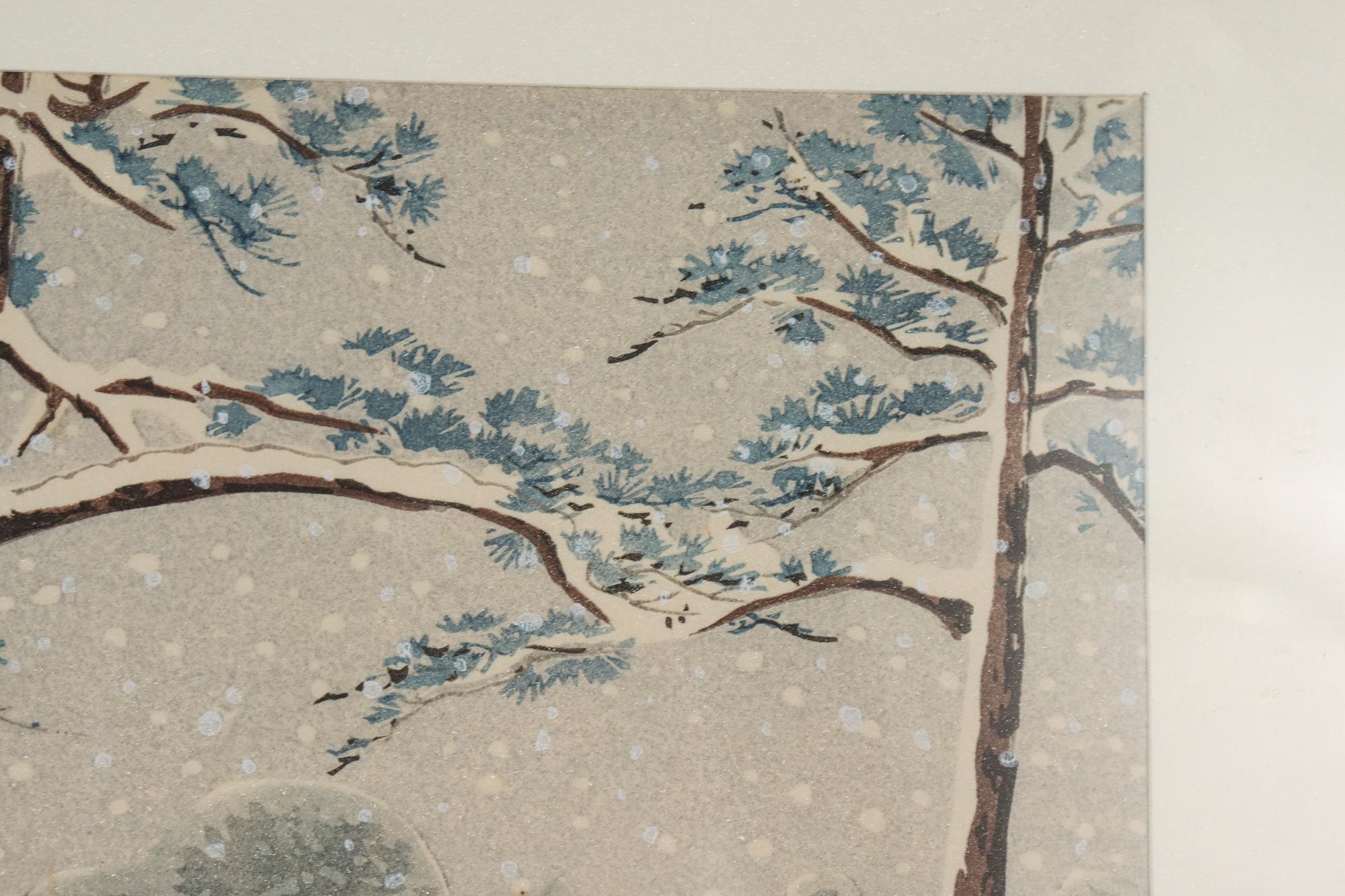 Vintage Japanese Ukiyo-e Print of Kinkaku-ji in Snow by Tokuriki Tomikichiro For Sale 3