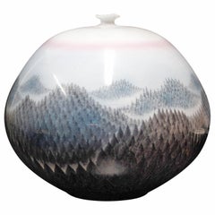Vintage Japanese Vase Arita, Artist Fujii Shumei Winter Landscape Born, 1936